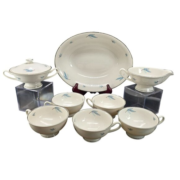 Celeste Syracuse China Tea Cups Sugar Creamer and Oval Bowl Set JJ3829 - Picture 5 of 16